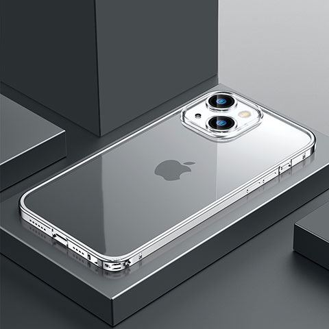 Carcasa Bumper Lujo Marco de Metal y Plastico Funda QC4 para Apple iPhone 14 Plus Plata