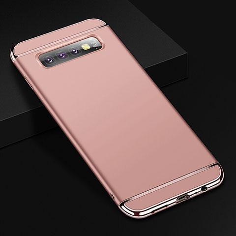 Carcasa Bumper Lujo Marco de Metal y Plastico Funda T01 para Samsung Galaxy S10 Oro Rosa