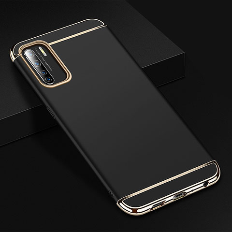 Carcasa Bumper Lujo Marco de Metal y Plastico Funda T02 para Oppo K7 5G Negro