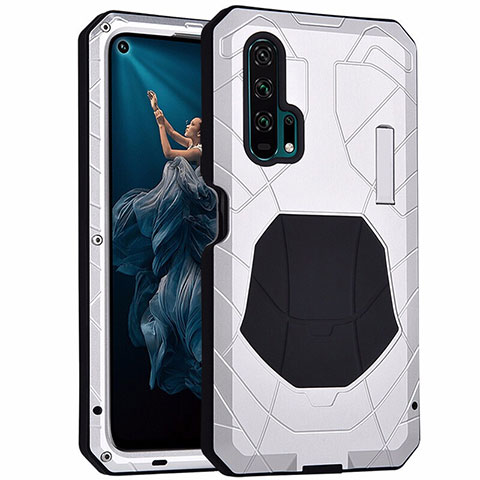 Carcasa Bumper Lujo Marco de Metal y Silicona Funda T01 para Huawei Honor 20 Pro Plata