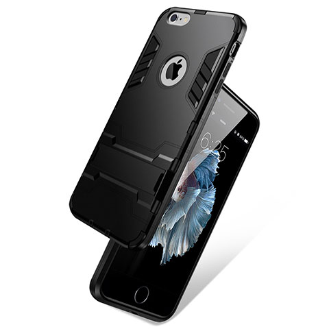 Carcasa Bumper Silicona Mate con Soporte para Apple iPhone 6 Negro