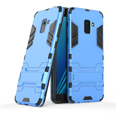 Carcasa Bumper Silicona y Plastico Mate con Soporte para Samsung Galaxy A8+ A8 Plus (2018) A730F Azul