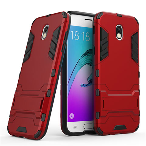 Carcasa Bumper Silicona y Plastico Mate con Soporte para Samsung Galaxy J5 (2017) Duos J530F Rojo