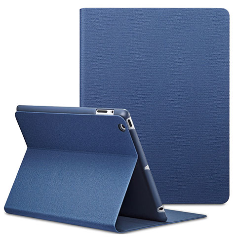 Carcasa de Cuero Cartera con Soporte L02 para Apple iPad 4 Azul