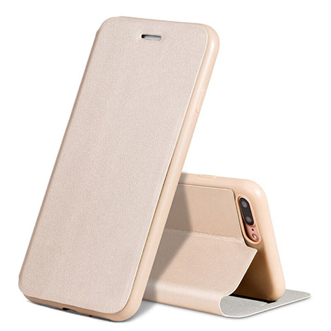 Carcasa de Cuero Cartera con Soporte L02 para Apple iPhone 8 Plus Oro