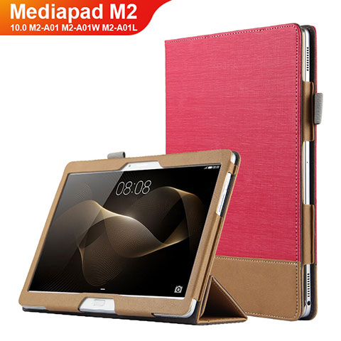 Carcasa de Cuero Cartera con Soporte L03 para Huawei MediaPad M2 10.0 M2-A01 M2-A01W M2-A01L Rojo
