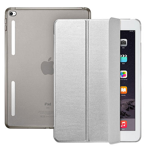 Carcasa de Cuero Cartera con Soporte L06 para Apple iPad Mini 4 Plata