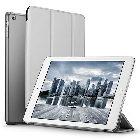 Carcasa de Cuero Cartera con Soporte L06 para Apple iPad Mini Plata