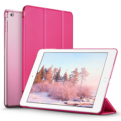 Carcasa de Cuero Cartera con Soporte L06 para Apple iPad Mini Rosa Roja
