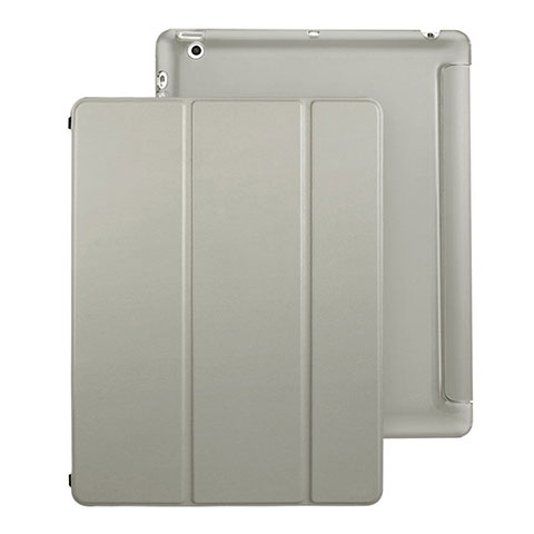 Carcasa de Cuero Cartera con Soporte para Apple iPad 4 Gris