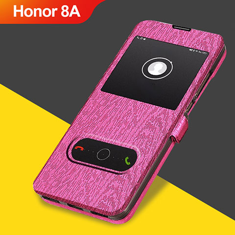 Carcasa de Cuero Cartera con Soporte para Huawei Honor 8A Rosa Roja