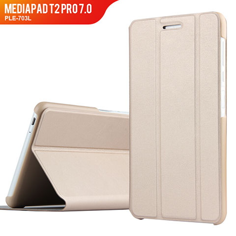 Carcasa de Cuero Cartera con Soporte para Huawei MediaPad T2 Pro 7.0 PLE-703L Oro