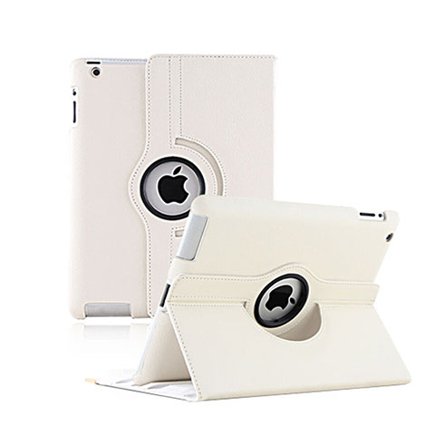 Carcasa de Cuero Giratoria con Soporte para Apple iPad 2 Blanco