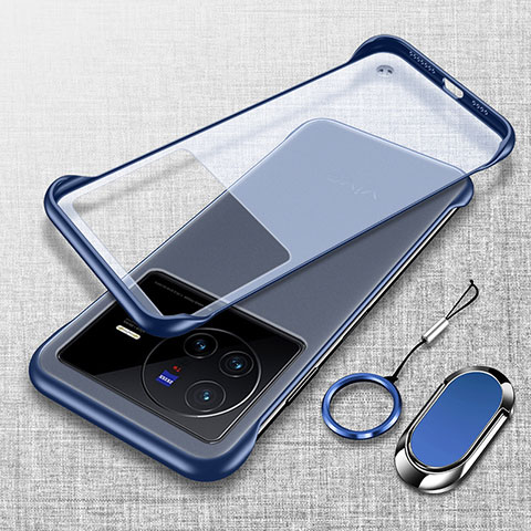 Carcasa Dura Cristal Plastico Funda Rigida Sin Marco Transparente con Magnetico Anillo de dedo Soporte para Vivo X80 5G Azul