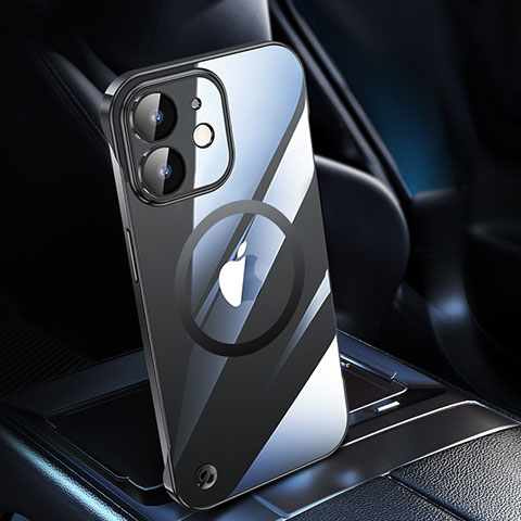 Carcasa Dura Cristal Plastico Funda Rigida Transparente con Mag-Safe Magnetic QC1 para Apple iPhone 12 Mini Negro