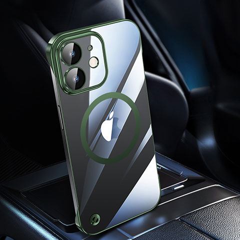 Carcasa Dura Cristal Plastico Funda Rigida Transparente con Mag-Safe Magnetic QC1 para Apple iPhone 12 Mini Verde