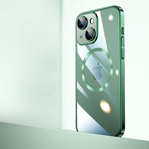 Carcasa Dura Cristal Plastico Funda Rigida Transparente con Mag-Safe Magnetic QC2 para Apple iPhone 14 Plus Verde