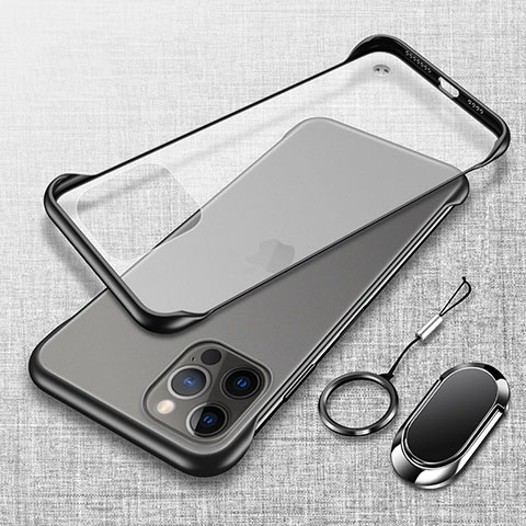 Carcasa Dura Cristal Plastico Funda Rigida Transparente con Magnetico Anillo de dedo Soporte para Apple iPhone 14 Pro Negro