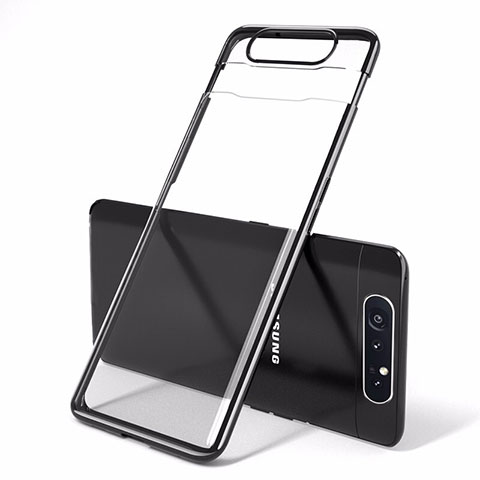 Carcasa Dura Cristal Plastico Funda Rigida Transparente H01 para Samsung Galaxy A80 Negro