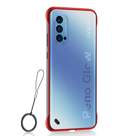 Carcasa Dura Cristal Plastico Funda Rigida Transparente H02 para Oppo Reno4 5G Rojo