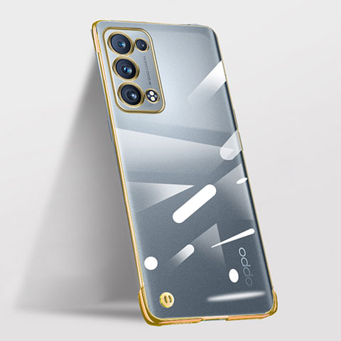 Carcasa Dura Cristal Plastico Funda Rigida Transparente H03 para Oppo Reno6 Pro 5G Oro