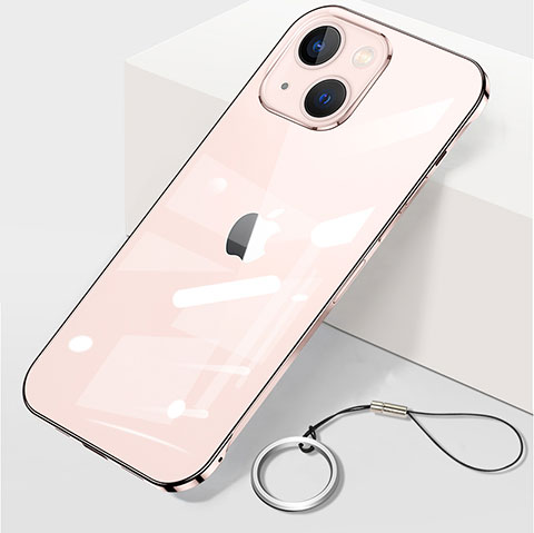 Carcasa Dura Cristal Plastico Funda Rigida Transparente H09 para Apple iPhone 13 Mini Oro Rosa