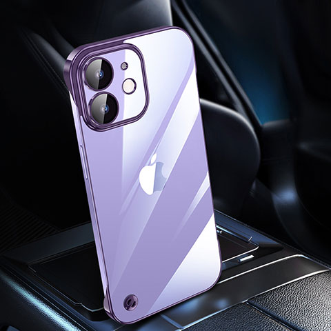 Carcasa Dura Cristal Plastico Funda Rigida Transparente QC1 para Apple iPhone 12 Mini Morado