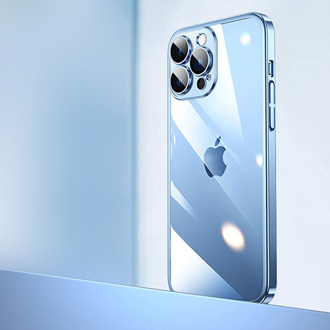 Carcasa Dura Cristal Plastico Funda Rigida Transparente QC2 para Apple iPhone 13 Pro Max Azul