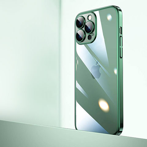 Carcasa Dura Cristal Plastico Funda Rigida Transparente QC2 para Apple iPhone 13 Pro Max Verde