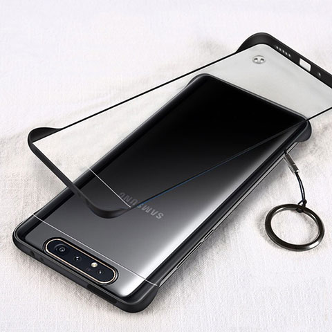 Carcasa Dura Cristal Plastico Funda Rigida Transparente S01 para Samsung Galaxy A80 Negro