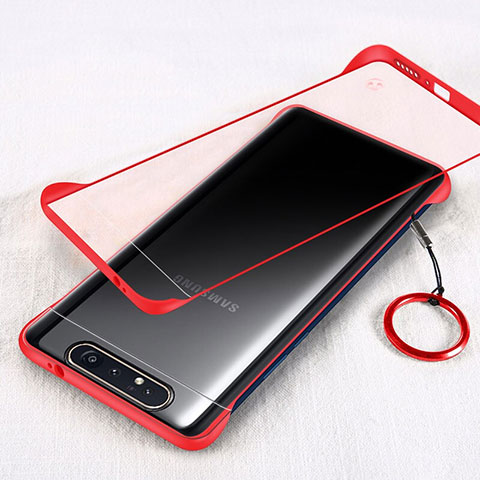 Carcasa Dura Cristal Plastico Funda Rigida Transparente S01 para Samsung Galaxy A80 Rojo