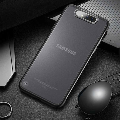 Carcasa Dura Cristal Plastico Funda Rigida Transparente S02 para Samsung Galaxy A80 Negro