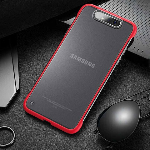Carcasa Dura Cristal Plastico Funda Rigida Transparente S02 para Samsung Galaxy A80 Rojo