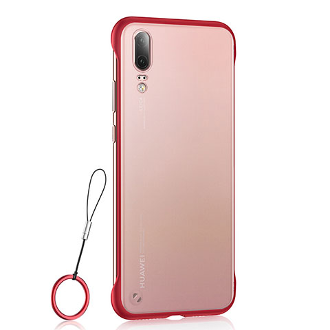 Carcasa Dura Cristal Plastico Funda Rigida Transparente S04 para Huawei P20 Rojo