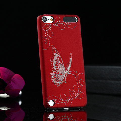 Carcasa Dura Plastico Rigida Mariposa para Apple iPod Touch 5 Rojo
