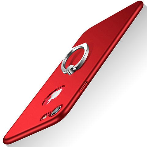 Carcasa Dura Plastico Rigida Mate con Anillo de dedo Soporte A02 para Apple iPhone 8 Rojo