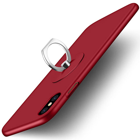 Carcasa Dura Plastico Rigida Mate con Anillo de dedo Soporte para Apple iPhone X Rojo