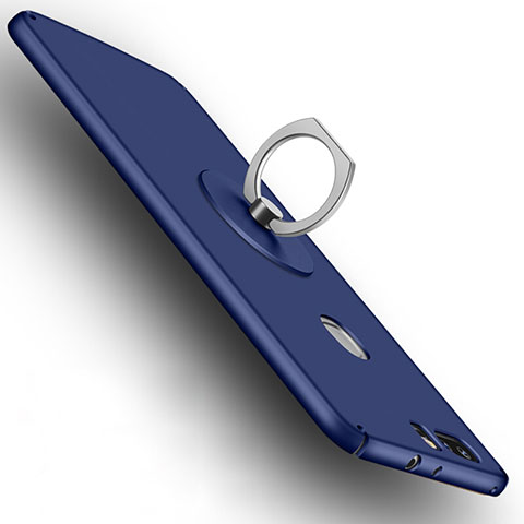 Carcasa Dura Plastico Rigida Mate con Anillo de dedo Soporte para Huawei Honor V8 Azul