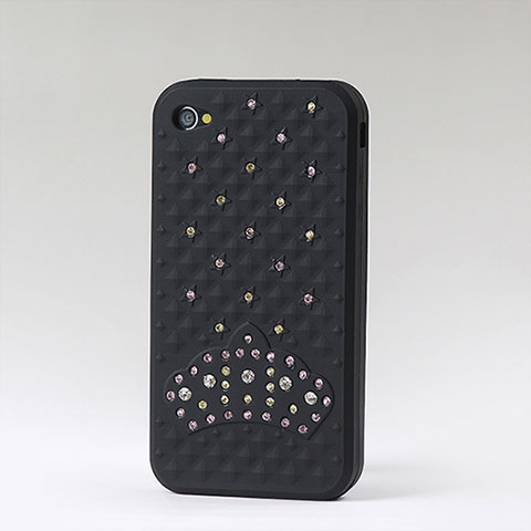 Carcasa Silicona Goma Diamante Brillante para Apple iPhone 4 Negro