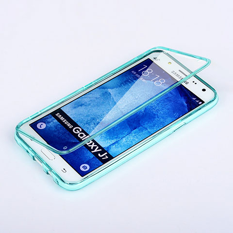 Carcasa Silicona Transparente Cubre Entero para Samsung Galaxy J7 SM-J700F J700H Azul Cielo