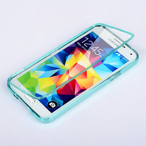 Carcasa Silicona Transparente Cubre Entero para Samsung Galaxy S5 G900F G903F Azul Cielo