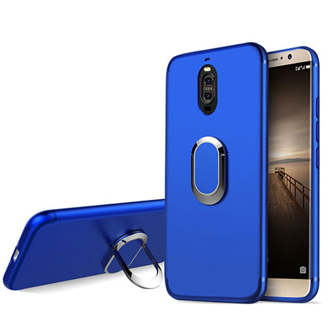 Carcasa Silicona Ultrafina Goma con Anillo de dedo Soporte para Huawei Mate 9 Pro Azul