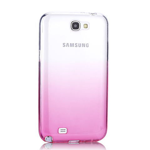 Carcasa Silicona Ultrafina Transparente Gradiente para Samsung Galaxy Note 2 N7100 N7105 Rosa