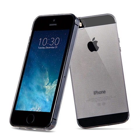 Carcasa Silicona Ultrafina Transparente para Apple iPhone 5 Gris Oscuro