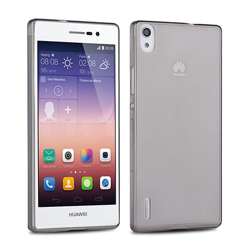 Carcasa Silicona Ultrafina Transparente para Huawei P7 Dual SIM Gris