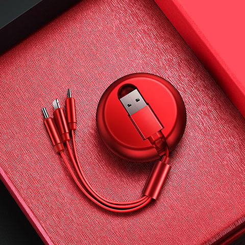 Cargador Cable Lightning USB Carga y Datos Android Micro USB C09 para Apple iPhone 11 Pro Rojo