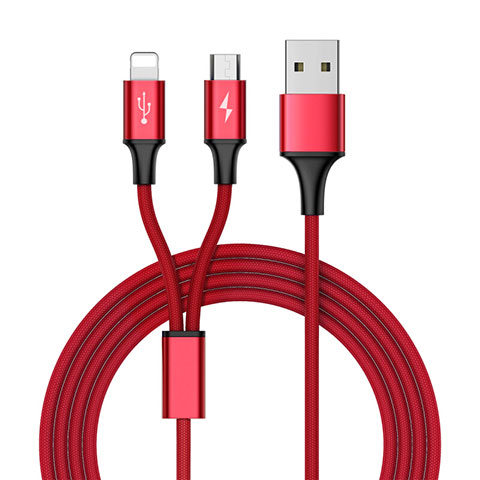 Cargador Cable Lightning USB Carga y Datos Android Micro USB ML05 Rojo