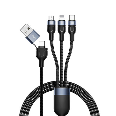 Cargador Cable Lightning USB Carga y Datos Android Micro USB Type-C 100W H02 Negro