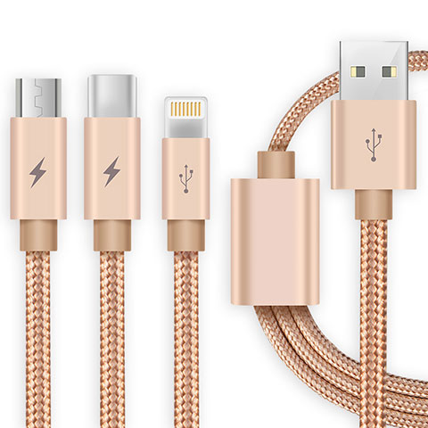 Cargador Cable Lightning USB Carga y Datos Android Micro USB Type-C ML03 Oro