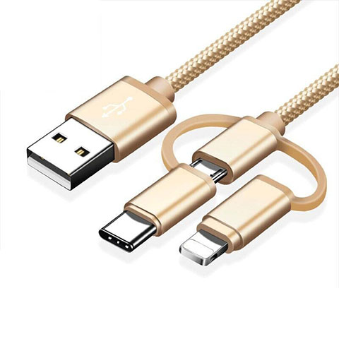 Cargador Cable Lightning USB Carga y Datos Android Micro USB Type-C ML05 Oro